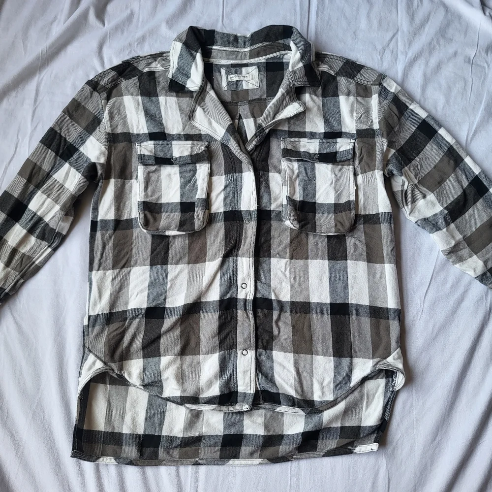 We The Free/Free People Izzy Cargo Plaid Flannel Shirt Size Large - Picture 2 of 10